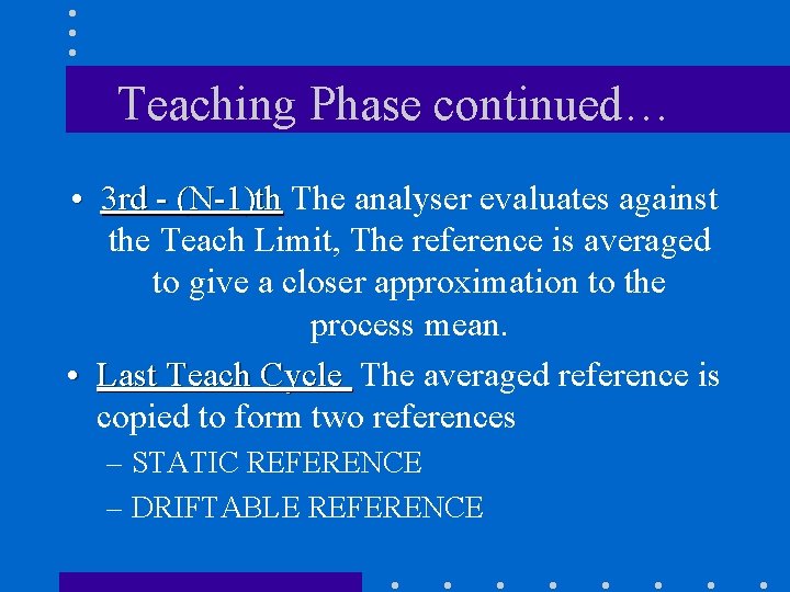 Teaching Phase continued… • 3 rd - (N-1)th The analyser evaluates against the Teach