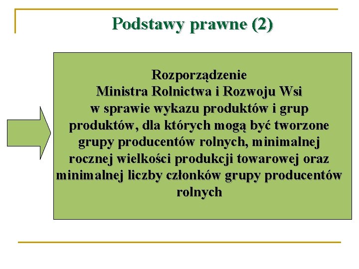 Podstawy prawne (2) Rozporządzenie Ministra Rolnictwa i Rozwoju Wsi w sprawie wykazu produktów i