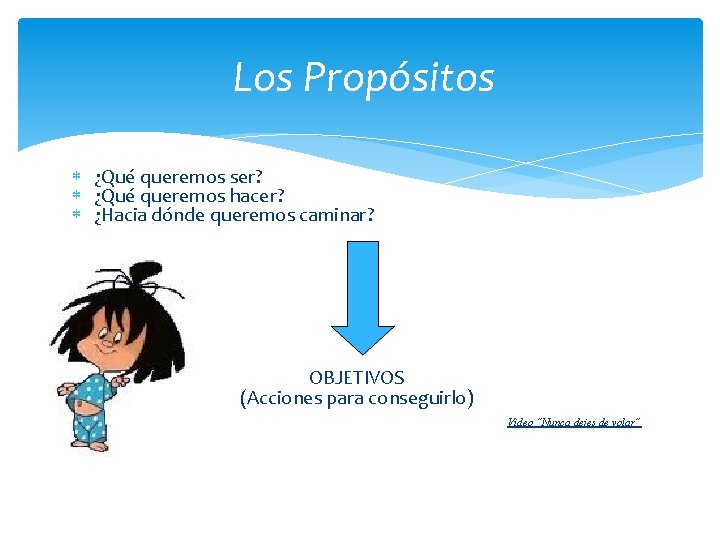 Los Propósitos ¿Qué queremos ser? ¿Qué queremos hacer? ¿Hacia dónde queremos caminar? OBJETIVOS (Acciones