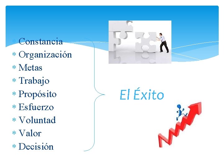  Constancia Organización Metas Trabajo Propósito Esfuerzo Voluntad Valor Decisión El Éxito 