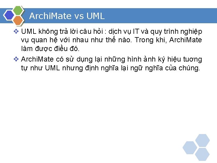 Archi. Mate vs UML v UML không trả lời câu hỏi : dịch vụ