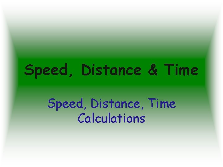 Speed, Distance & Time Speed, Distance, Time Calculations 