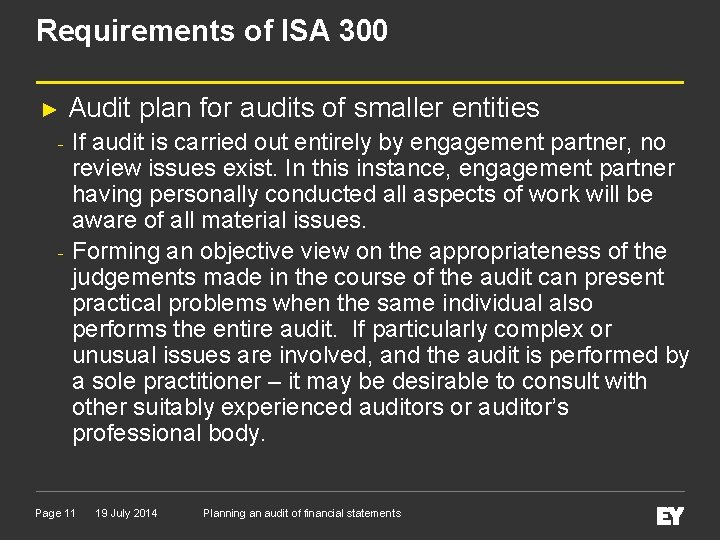 Requirements of ISA 300 ► - - Audit plan for audits of smaller entities