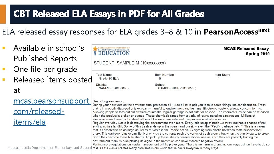 CBT Released ELA Essays in PDF for All Grades ELA released essay responses for