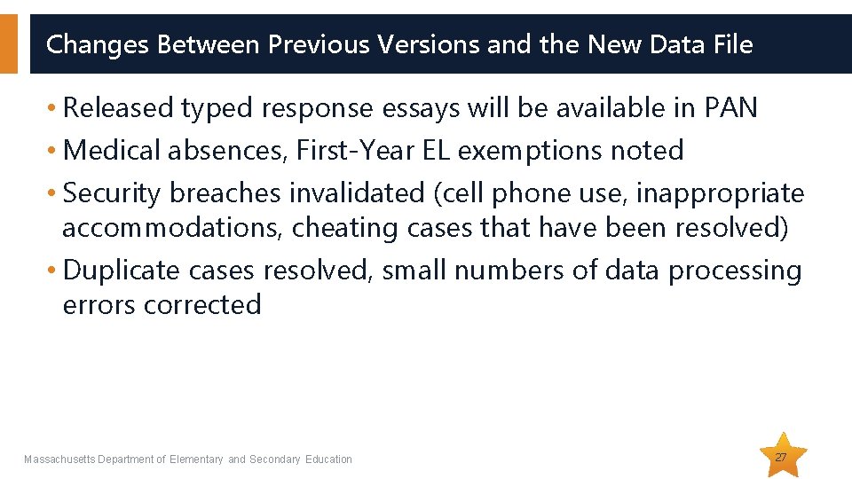 Changes Between Previous Versions and the New Data File • Released typed response essays