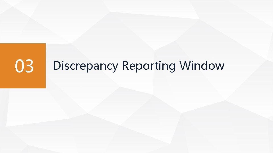 03 Discrepancy Reporting Window 03 Discrepancy Reporting Window