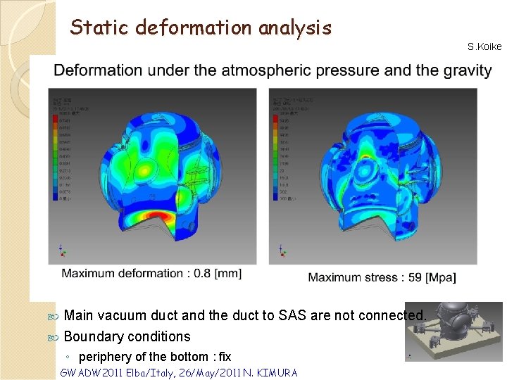 Static deformation analysis Main vacuum duct and the duct to SAS are not connected.