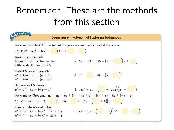 Remember…These are the methods from this section 