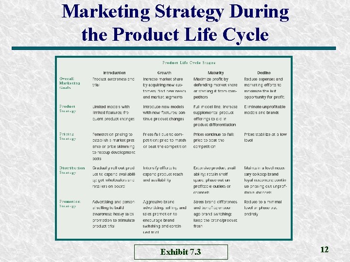 Marketing Strategy During the Product Life Cycle Exhibit 7. 3 12 