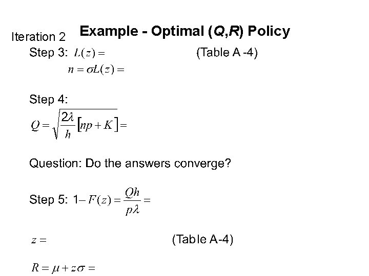 Iteration 2 Example - Optimal (Q, R) Policy 