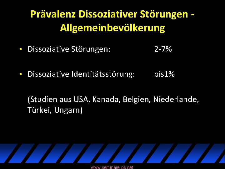 Prävalenz Dissoziativer Störungen Allgemeinbevölkerung § Dissoziative Störungen: 2 -7% § Dissoziative Identitätsstörung: bis 1%