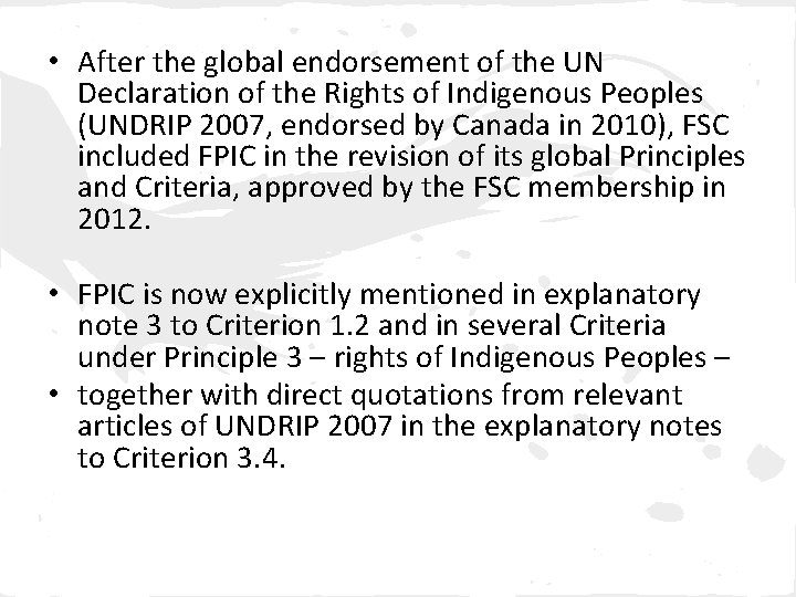  • After the global endorsement of the UN Declaration of the Rights of