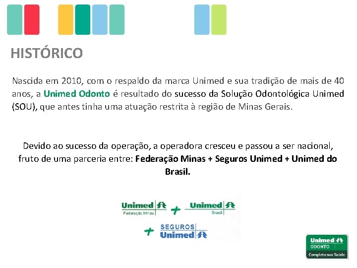 HISTÓRICO Nascida em 2010, com o respaldo da marca Unimed e sua tradição de