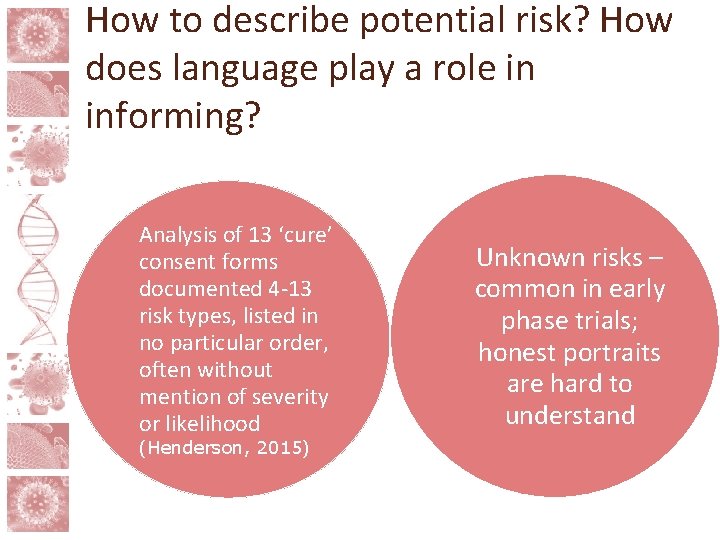 How to describe potential risk? How does language play a role in informing? Analysis