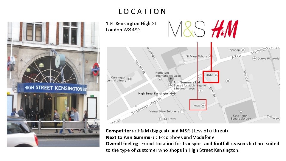 LOCATION 104 Kensington High St London W 8 4 SG Competitors : H&M (Biggest)