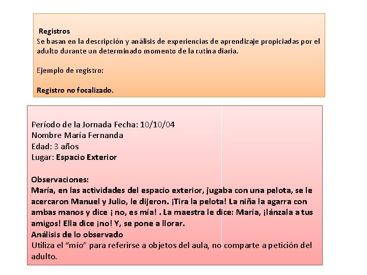 Registros Se basan en la descripción y análisis de experiencias de aprendizaje propiciadas por