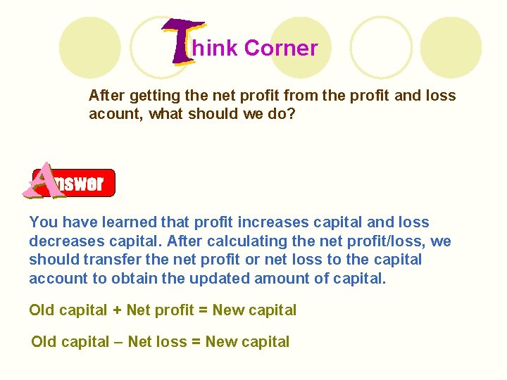 hink Corner After getting the net profit from the profit and loss acount, what