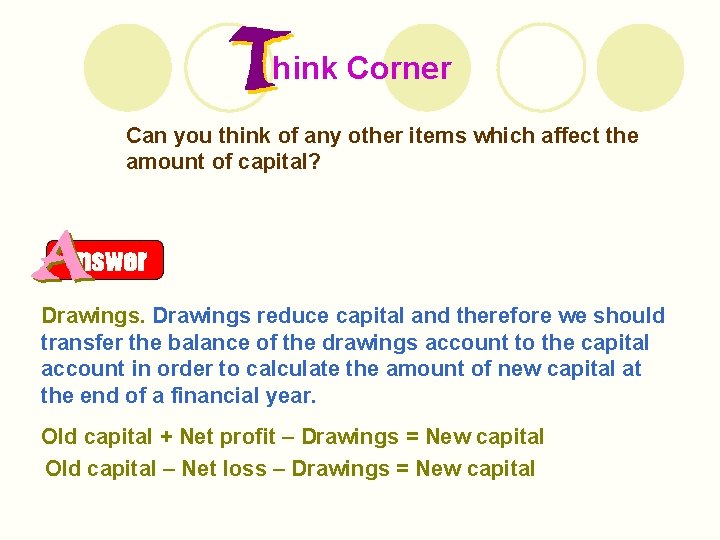 hink Corner Can you think of any other items which affect the amount of