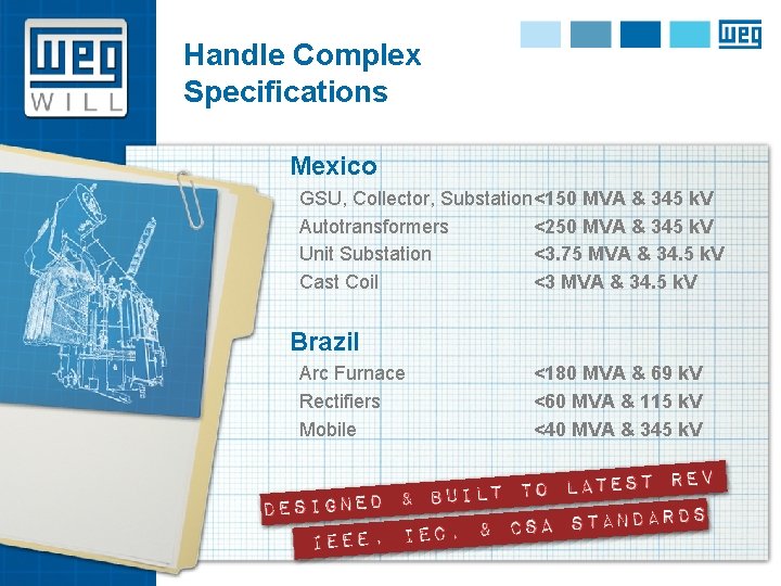 Handle Complex Specifications Mexico GSU, Collector, Substation<150 MVA & 345 k. V Autotransformers <250