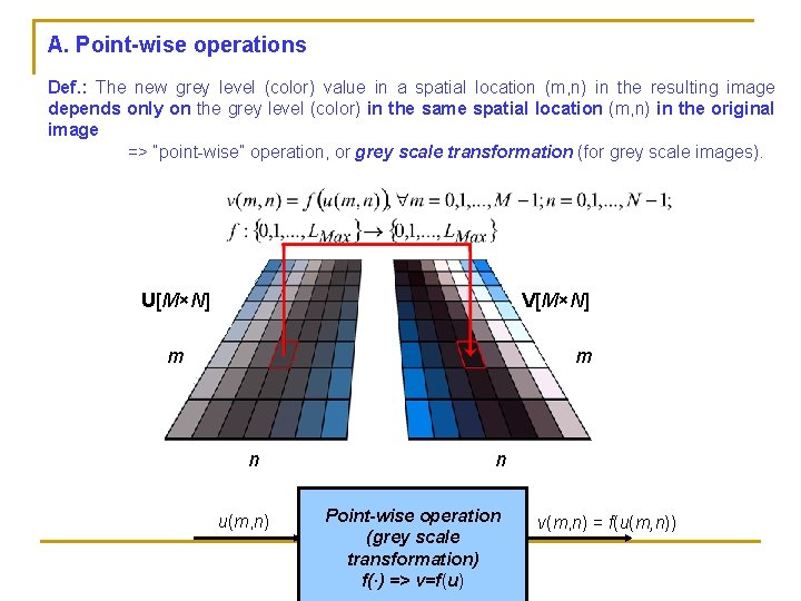 A. Point-wise operations Def. : The new grey level (color) value in a spatial
