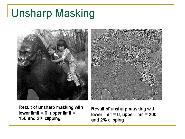 Unsharp Masking Result of unsharp masking with lower limit = 0, upper limit =