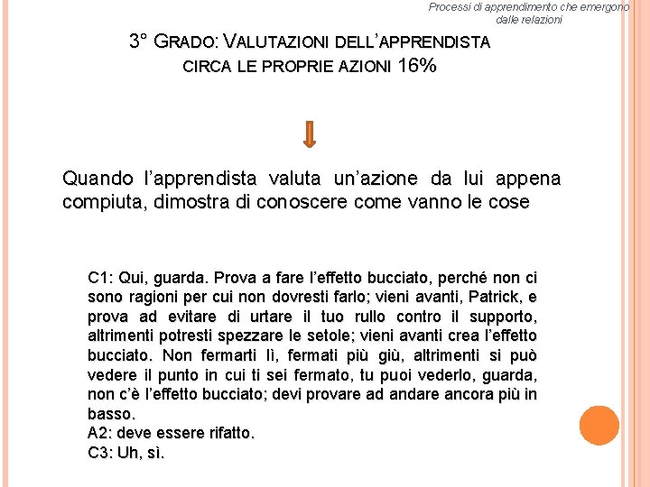 Processi di apprendimento che emergono dalle relazioni 3° GRADO: VALUTAZIONI DELL’APPRENDISTA CIRCA LE PROPRIE