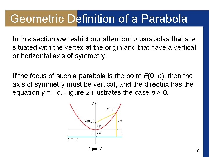 Geometric Definition of a Parabola In this section we restrict our attention to parabolas