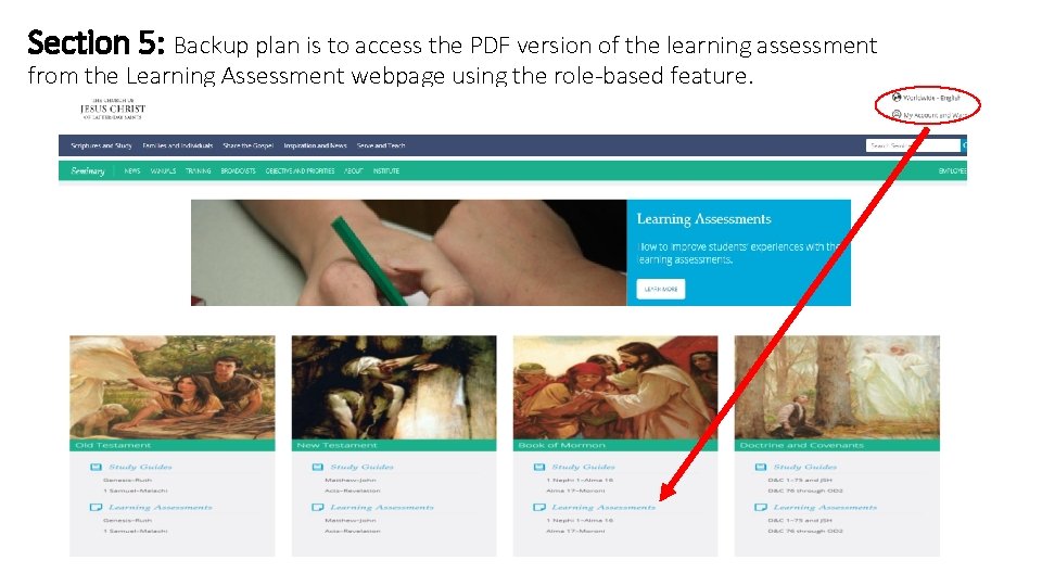 Section 5: Backup plan is to access the PDF version of the learning assessment