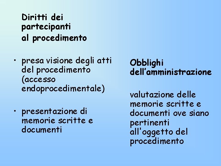 Diritti dei partecipanti al procedimento • presa visione degli atti del procedimento (accesso endoprocedimentale) Diritti dei partecipanti al procedimento • presa visione degli atti del procedimento (accesso endoprocedimentale)