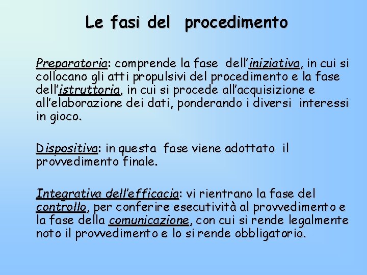 Le fasi del procedimento Preparatoria: comprende la fase dell’iniziativa, in cui si collocano gli Le fasi del procedimento Preparatoria: comprende la fase dell’iniziativa, in cui si collocano gli