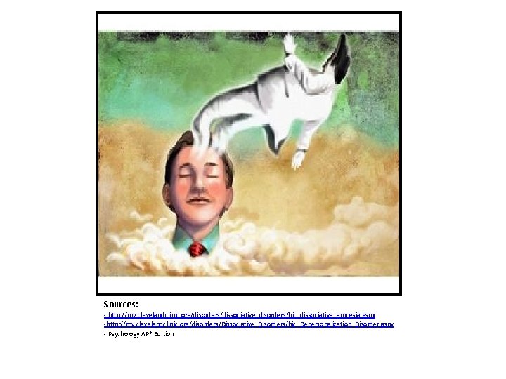 Sources: - http: //my. clevelandclinic. org/disorders/dissociative_disorders/hic_dissociative_amnesia. aspx -http: //my. clevelandclinic. org/disorders/Dissociative_Disorders/hic_Depersonalization_Disorder. aspx - Psychology