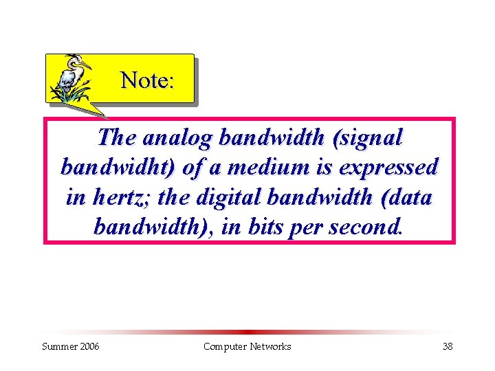 Note: The analog bandwidth (signal bandwidht) of a medium is expressed in hertz; the