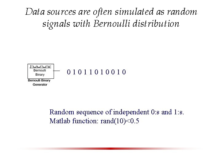 Data sources are often simulated as random signals with Bernoulli distribution 0 1 1