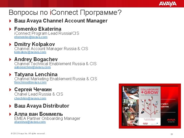 Вопросы по i. Connect Программе? 4 Ваш Avaya Channel Account Manager 4 Fomenko Ekaterina