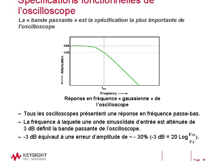 Spécifications fonctionnelles de l’oscilloscope La « bande passante » est la spécification la plus