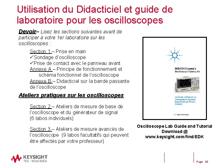 Utilisation du Didacticiel et guide de laboratoire pour les oscilloscopes Devoir– Lisez les sections