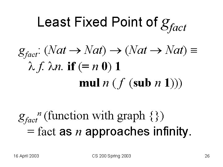 Least Fixed Point of gfact: (Nat Nat) f. n. if (= n 0) 1