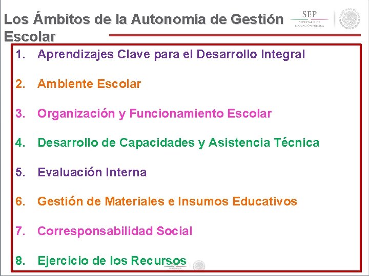 Los Ámbitos de la Autonomía de Gestión Escolar 1. Aprendizajes Clave para el Desarrollo