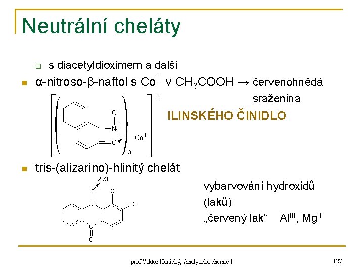 Neutrální cheláty q n s diacetyldioximem a další α-nitroso-β-naftol s Co. III v CH