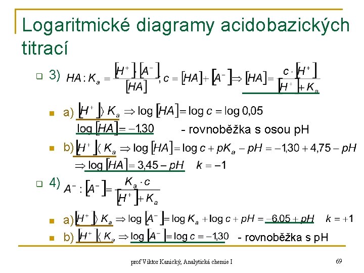 Logaritmické diagramy acidobazických titrací q 3) n a) - rovnoběžka s osou p. H