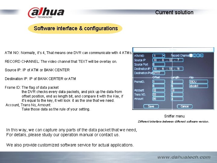 Current solution Software interface & configurations ATM NO: Normally, it’s 4, That means one