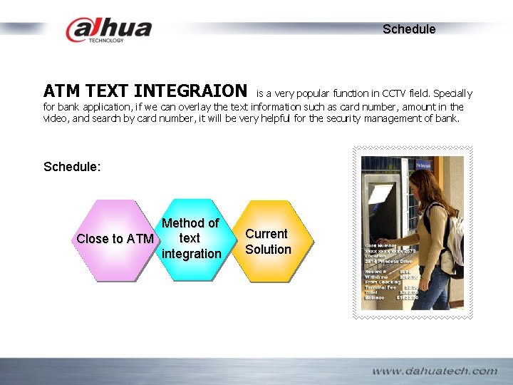 Schedule ATM TEXT INTEGRAION is a very popular function in CCTV field. Specially for