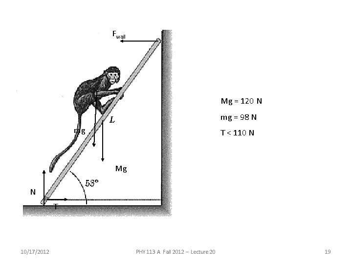 Fwall Mg = 120 N mg = 98 N mg T < 110 N Fwall Mg = 120 N mg = 98 N mg T < 110 N