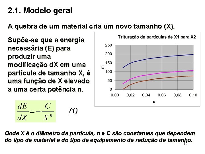 2. 1. Modelo geral A quebra de um material cria um novo tamanho (X).