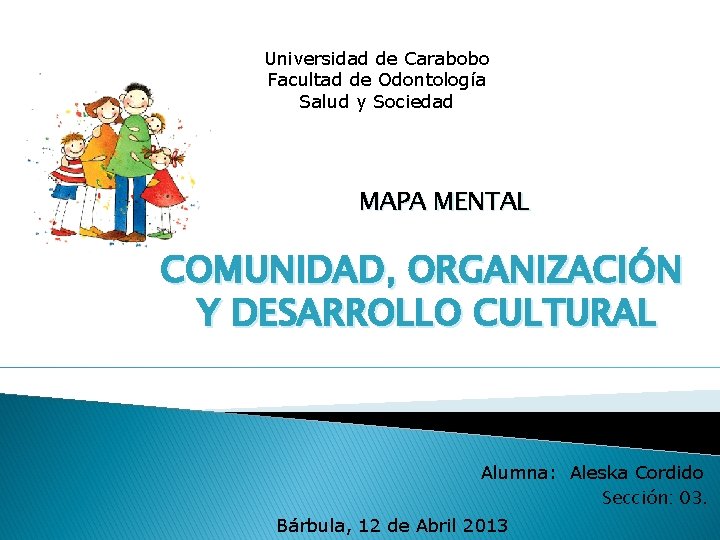 Universidad de Carabobo Facultad de Odontología Salud y Sociedad MAPA MENTAL COMUNIDAD, ORGANIZACIÓN Y