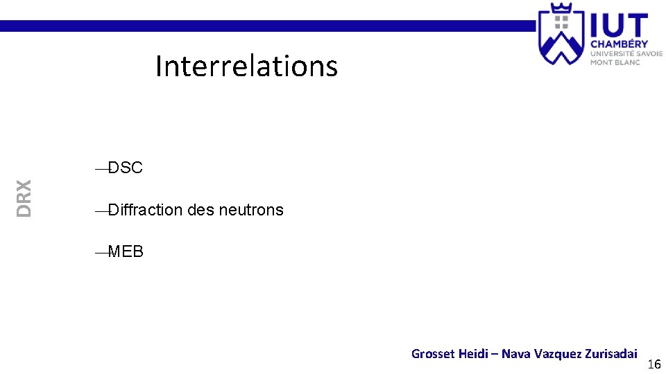 Interrelations DRX —DSC —Diffraction des neutrons —MEB Grosset Heidi – Nava Vazquez Zurisadai 16