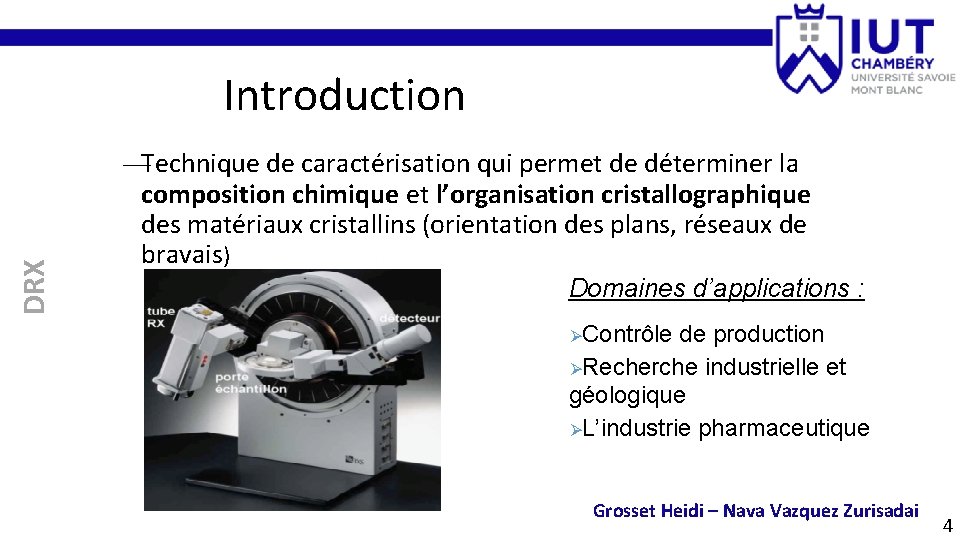 DRX Introduction —Technique de caractérisation qui permet de déterminer la composition chimique et l’organisation