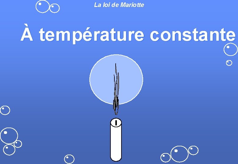 La loi de Mariotte À température constante La loi de Mariotte À température constante