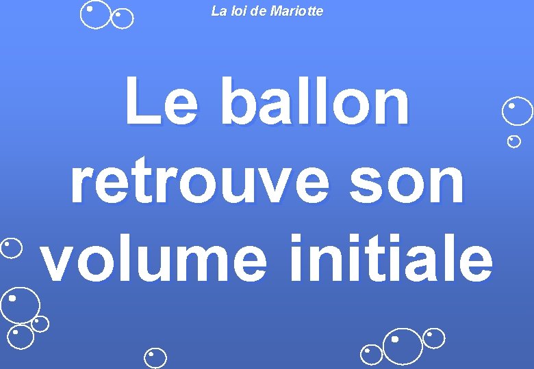 La loi de Mariotte Le ballon retrouve son volume initiale La loi de Mariotte Le ballon retrouve son volume initiale