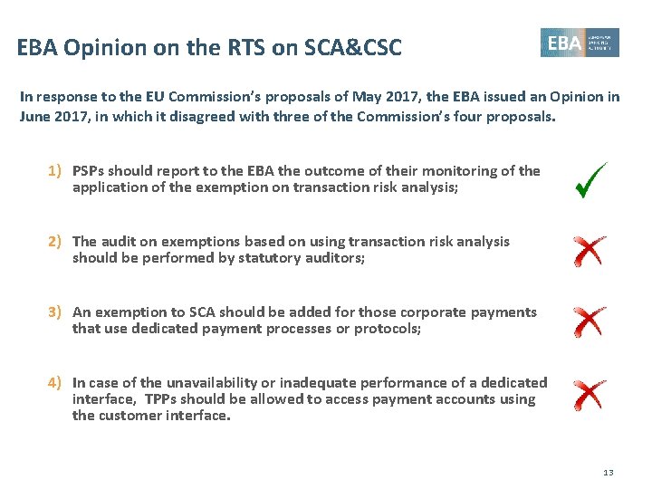 EBA Opinion on the RTS on SCA&CSC In response to the EU Commission’s proposals